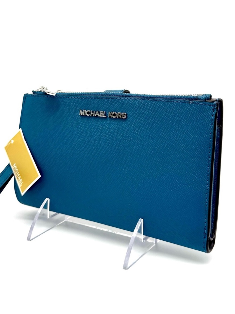 Michael Kors Large Jet Set Travel Logo Double Zip Wallet Teal